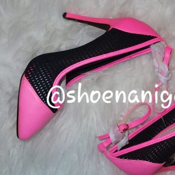 COPY - NEON HOT pink colorblock pump w/ ankle strap size 9 - Picture 1 of 3